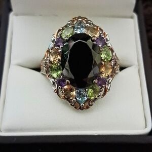 Elite Shungite, Topaz, Amethyst & Peridot Cluster Ring